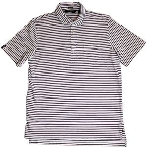 Polo Golf | Men’s Medium | White Pink‎ & Navy Striped Stretch Lisle Polo Shirt